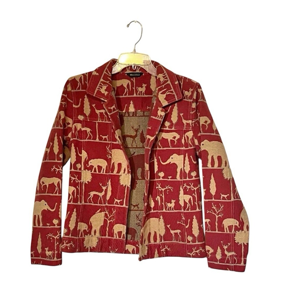Vintage Elephant Tapestry Jacket Y2K Open Front Outdoors Deer Antelope Forest
